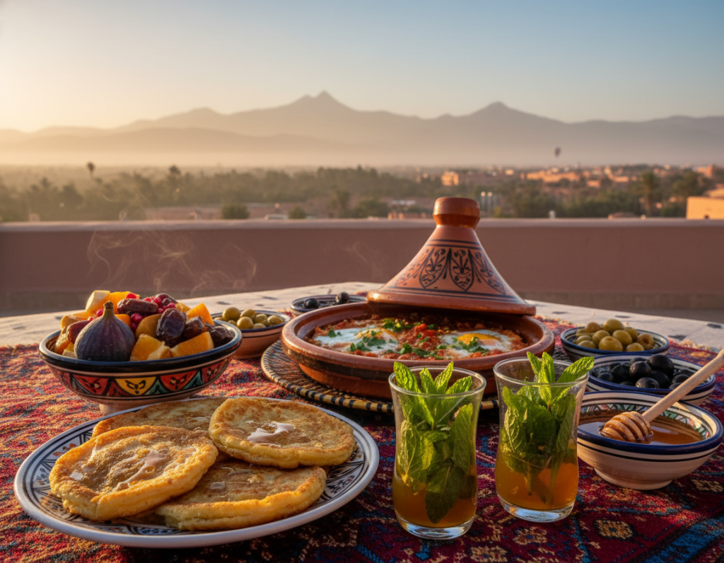 Authentic Moroccan breakfast after hot air balloon experience