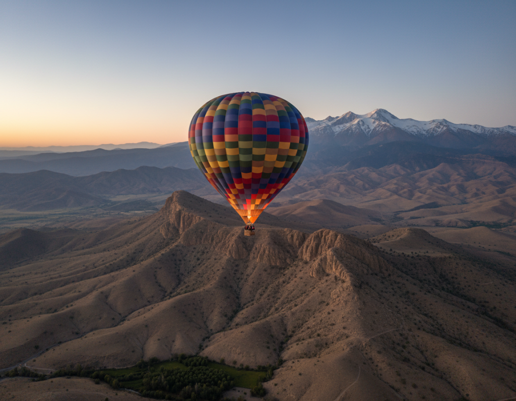 dawn hot air balloon flight over atlas mountains
