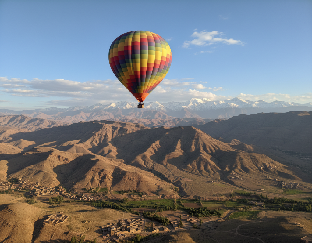 exploring atlas mountains from hot air balloon