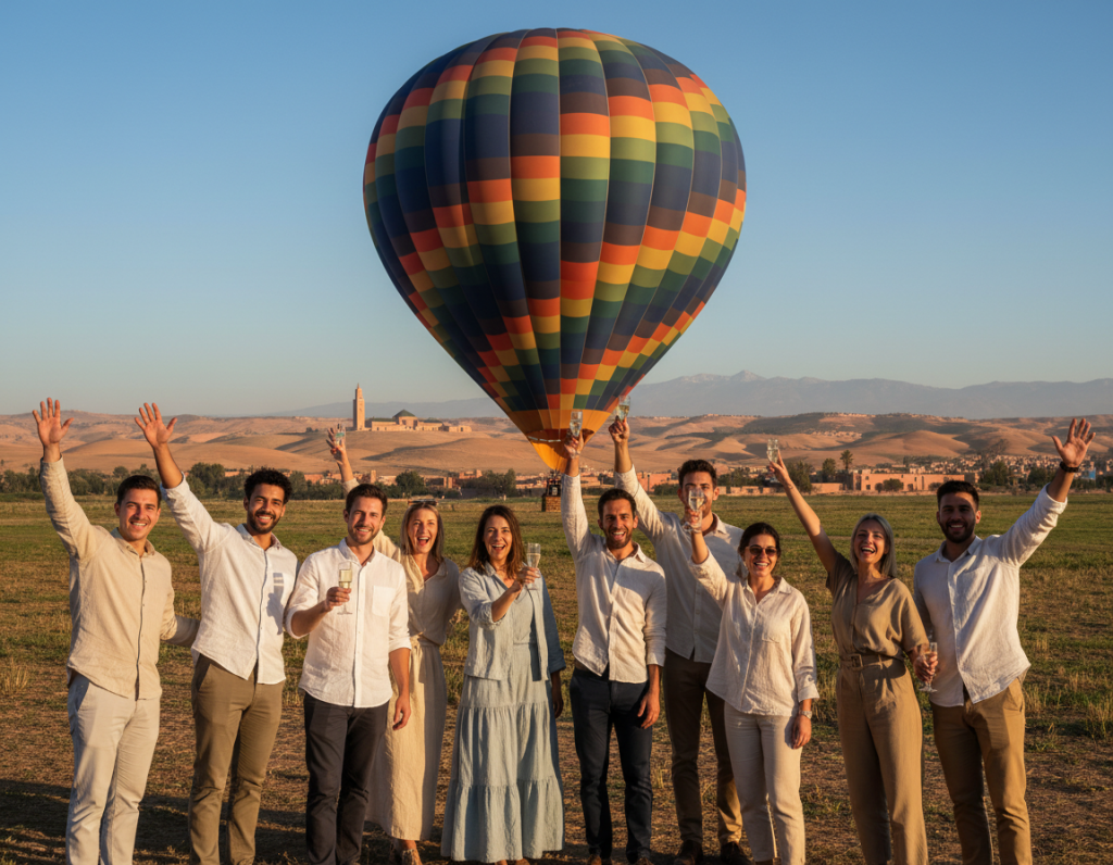 happy guests after a hot air balloon flight happy guests after a hot air balloon flight