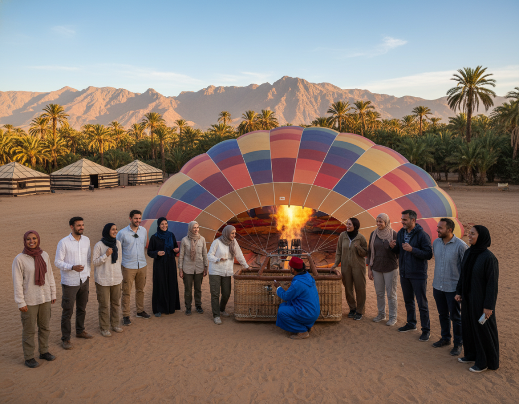 preparing for a hot air balloon ride in Morocco preparing for a hot air balloon ride in Morocco